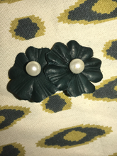 Load image into Gallery viewer, BLUE FLOWER LEATHER EARRINGS
